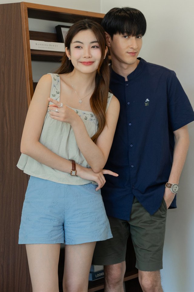 *Preorder - 8/9 Feb* ACW Embroidered Straps Square Neck Swing Top in Soft Grey