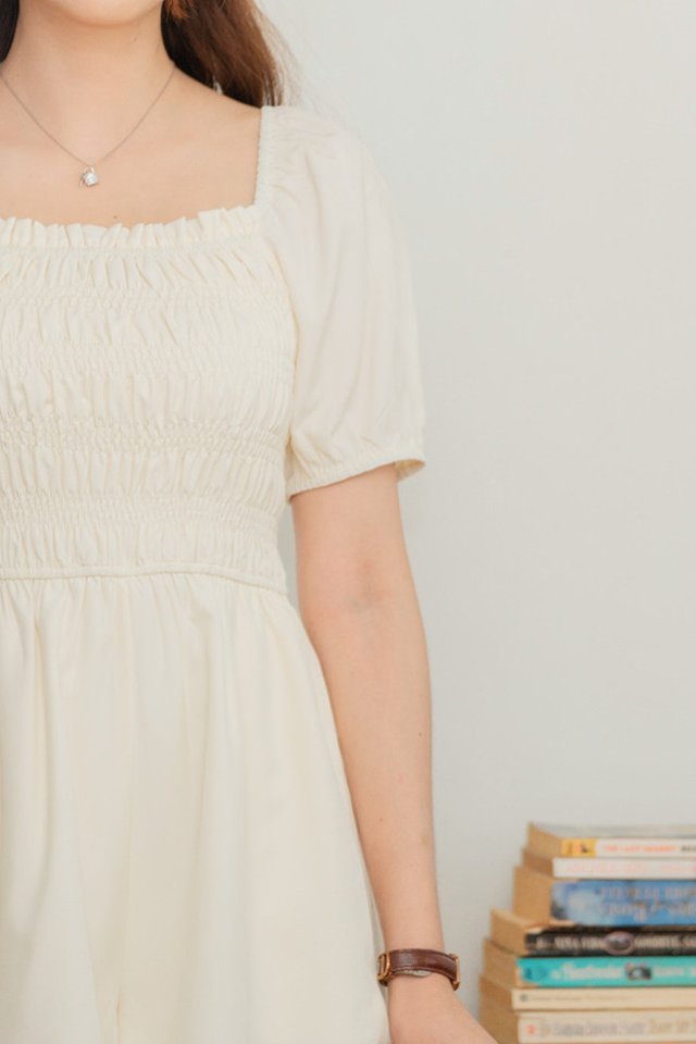 *Preorder - 2 Feb* ACW Smocked Panels Puff Sleeve Romper in Cream