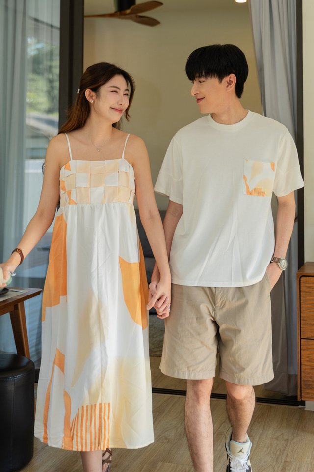 *Preorder - 31 Jan* ACW Mandarin Orange Square Grid Cami Flowy Midi Dress