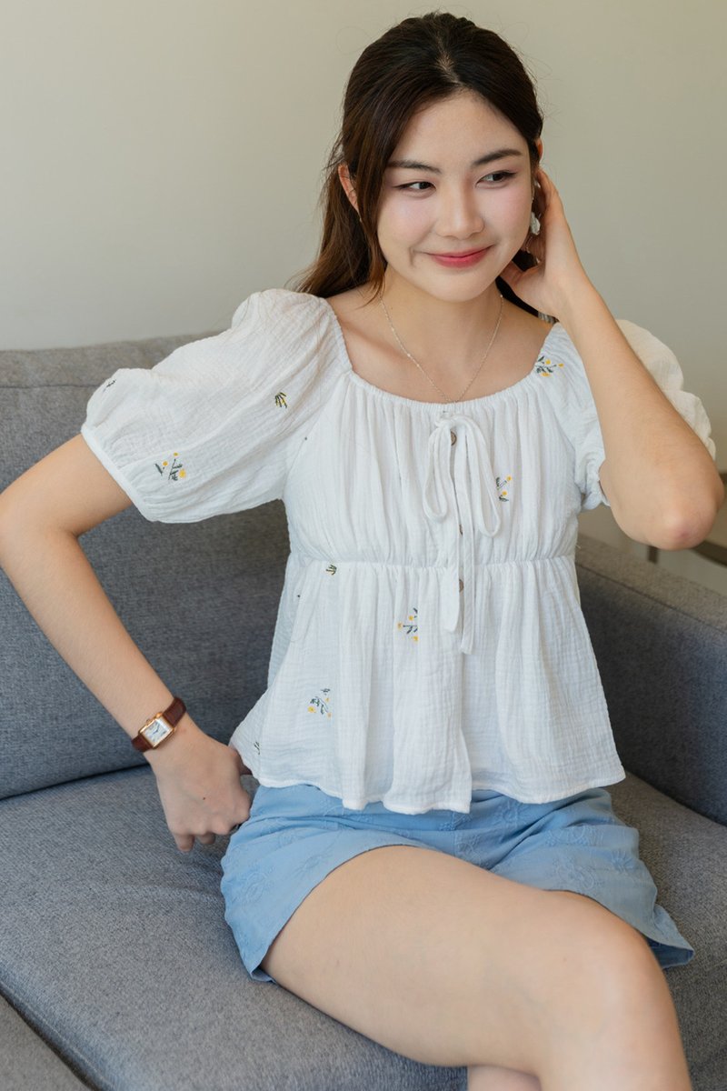 BACK IN STOCK* ACW Wildflower Embroidery Balloon Sleeve Babydoll