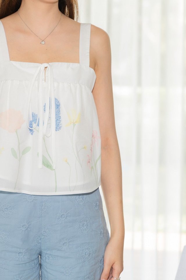 ACW Pastel Field Garden Floral Tie Front Cami Top