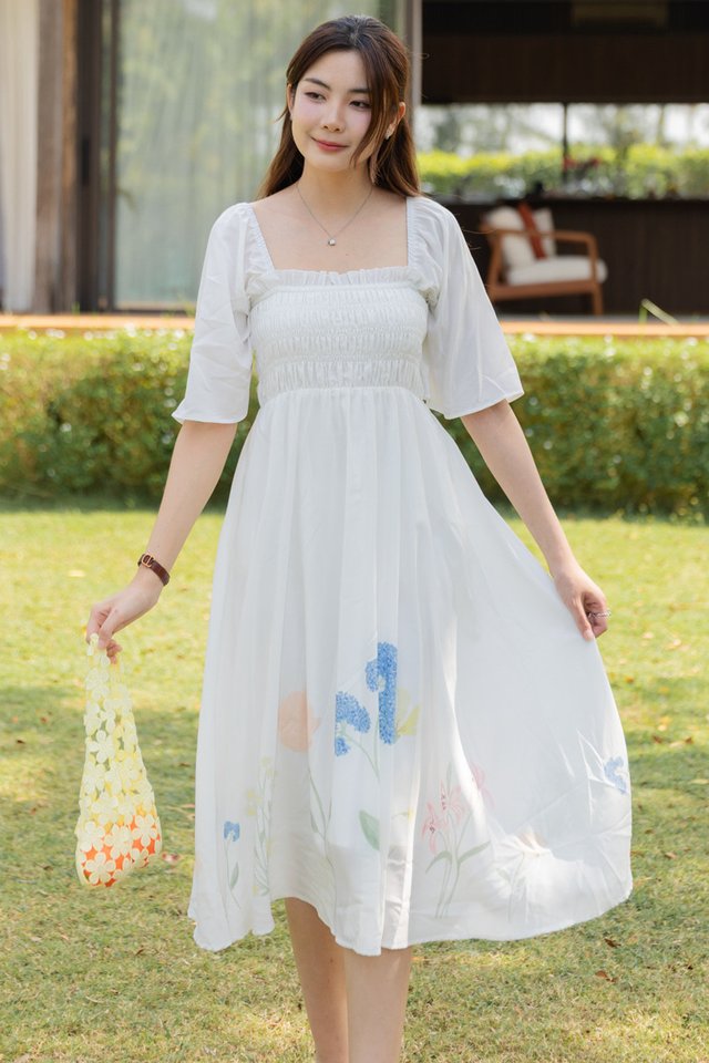 ACW Pastel Field Garden Mid Sleeve Smock Midi Dress