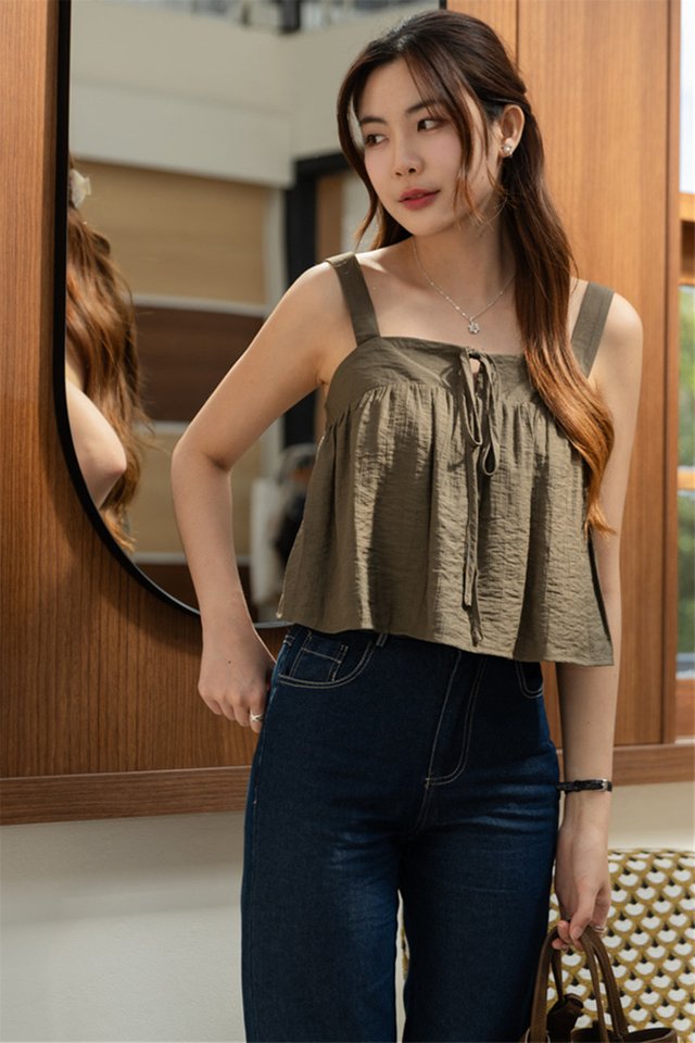 ACW Tie Front Thick Strap Swing Top in Olive