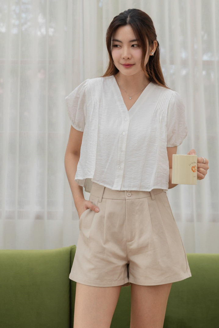 ACW Duo Button Straight Cut Shorts in Sand | Anticlockwise