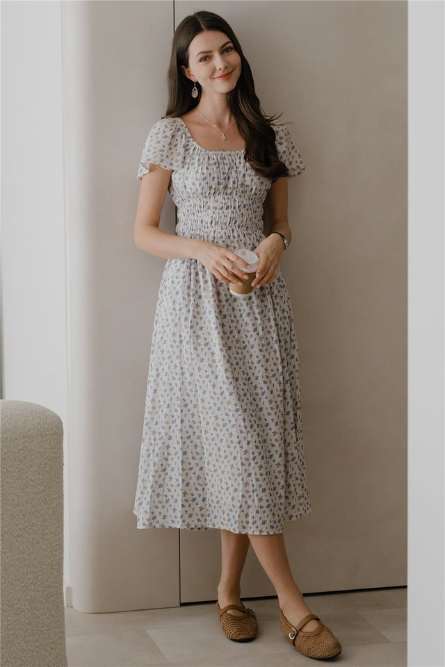 *Preorder* ACW Scoop Neck Duo Elastic Waist Midi Dress in Botanica Florals