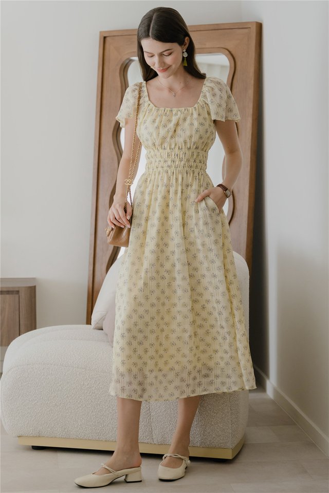 *Preorder* ACW Scoop Neck Duo Elastic Waist Midi Dress in Butter Florals