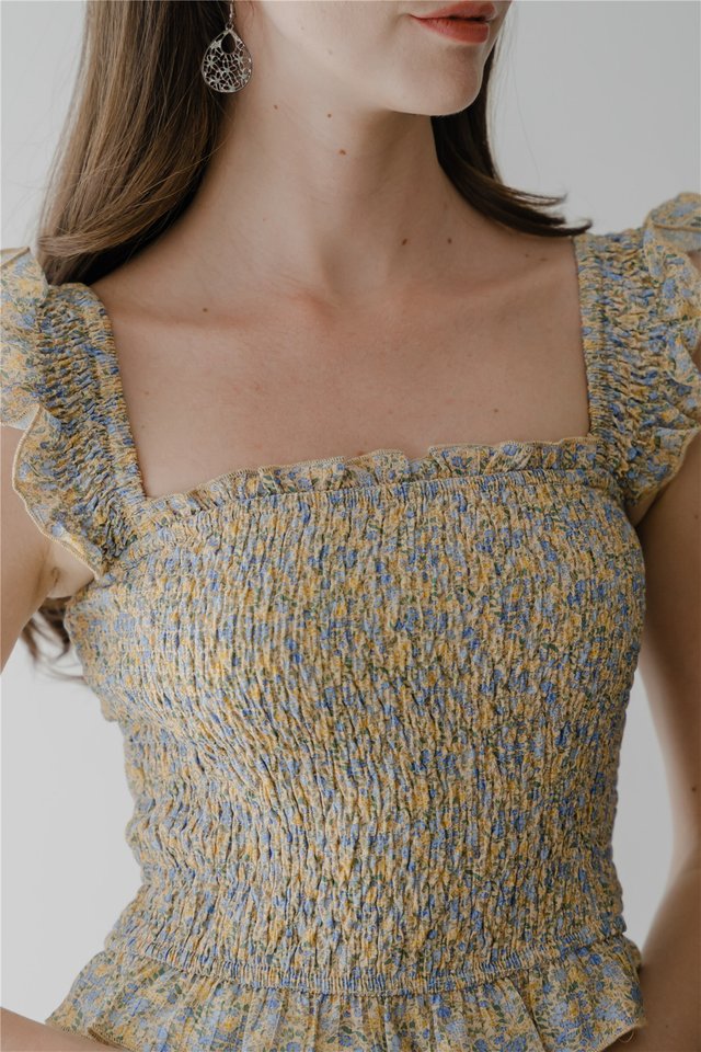 *Preorder* ACW Frill Straps Smocked Babydoll Top in Sunshine Floral