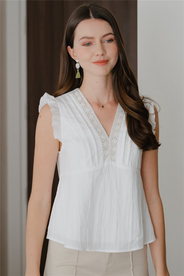*Preorder* ACW Lace Insert Cap Sleeve Blouse in White