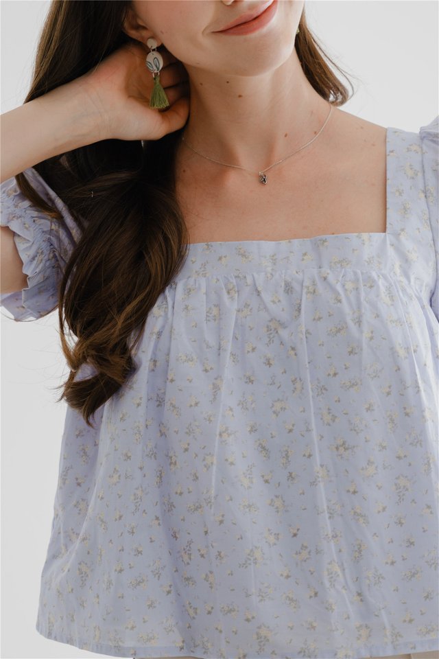 ACW Square Neck Bubble Puff Sleeve Blouse in Sky Petit Florals
