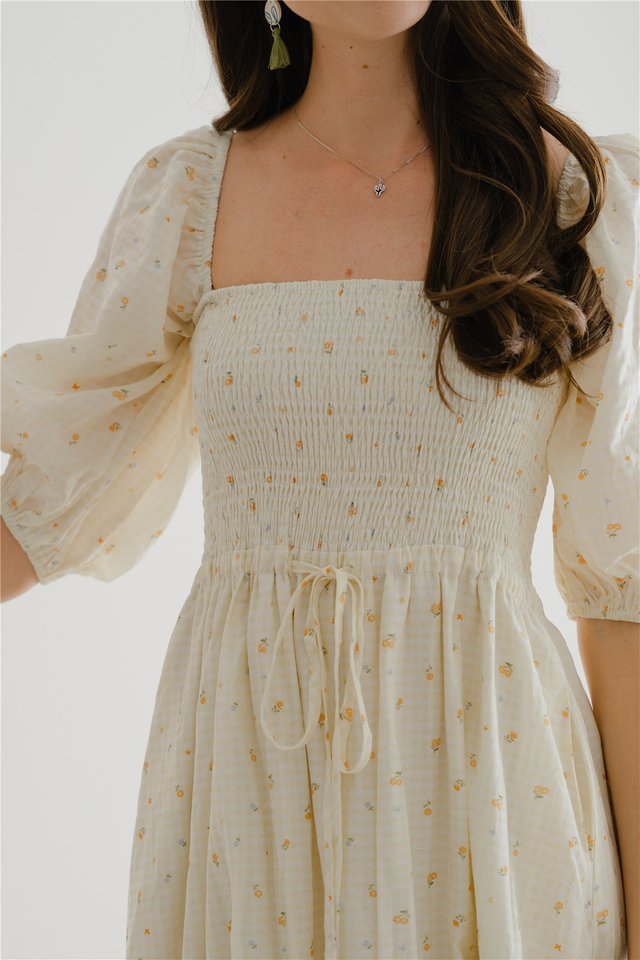 *Preorder* ACW Smocked Balloon Sleeve Midi Dress in Daffodil Florals