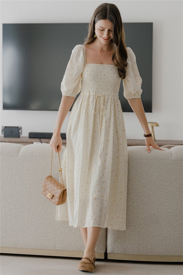 *Preorder* ACW Smocked Balloon Sleeve Midi Dress in Daffodil Florals