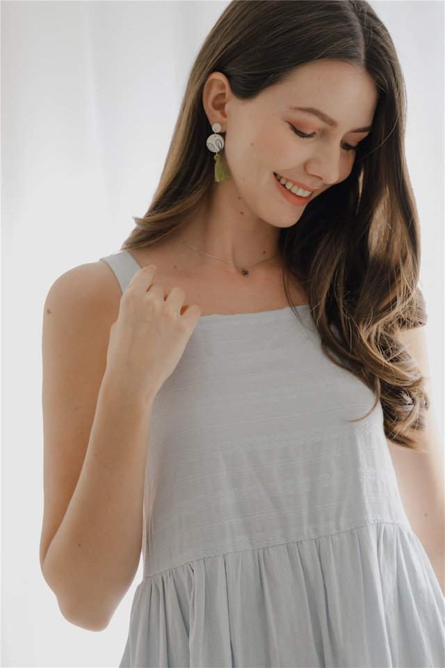 *Preorder* ACW Thick Strap Tiered Eyelet Midi Dress in Baby Blue