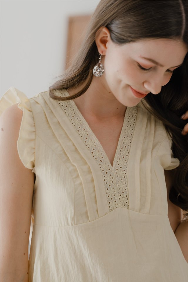 *Preorder* ACW Lace Insert Cap Sleeve Blouse in Butter