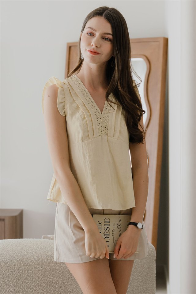 *Preorder* ACW Lace Insert Cap Sleeve Blouse in Butter