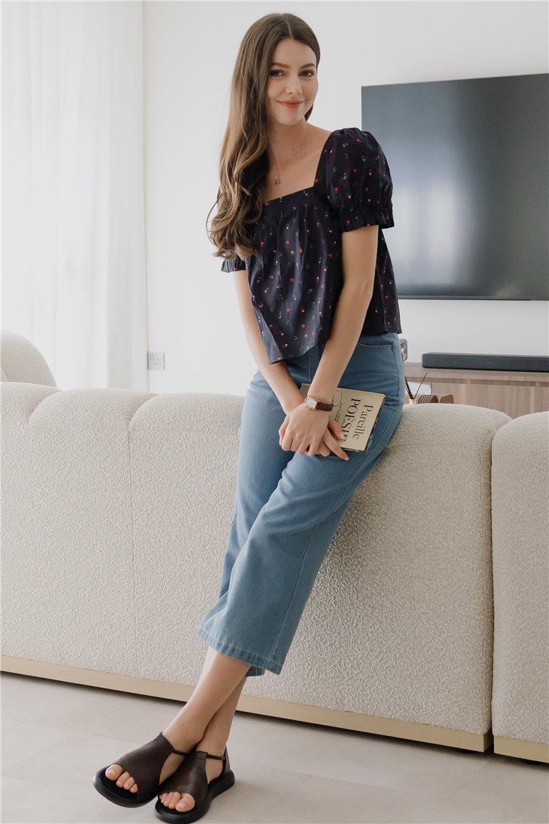 mare ネイビー Soft Volume Puff Sleeve Blouse Multi-Function】Soft