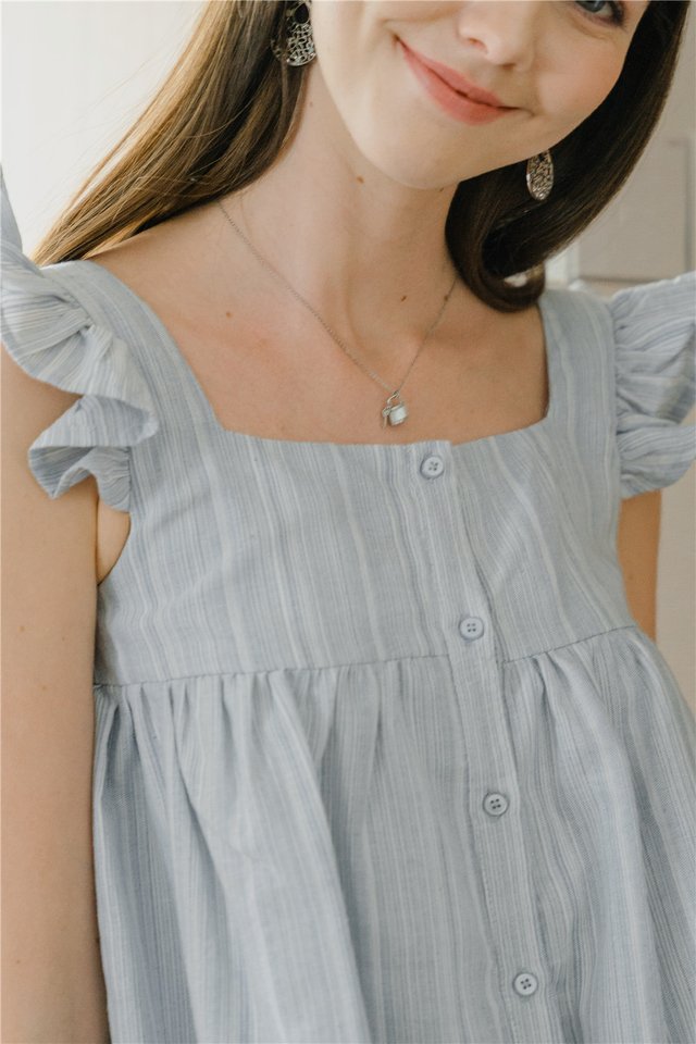 ACW Frill Sleeveless Button Down Top in Sky Pinstripes
