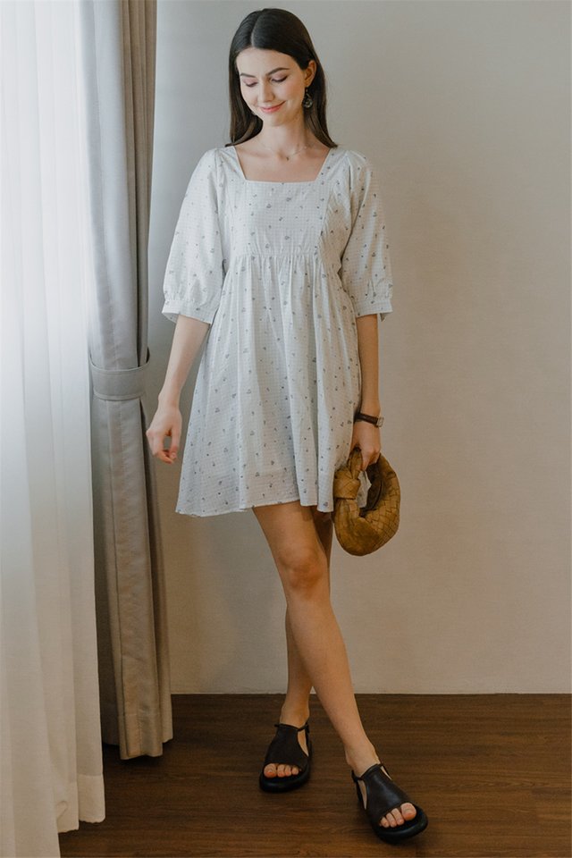 *Preorder* ACW Square Neck Balloon Sleeve Mini Dress in Sky Gingham Prints