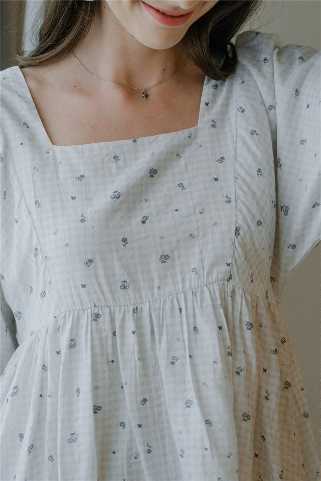*Preorder* ACW Square Neck Balloon Sleeve Mini Dress in Sky Gingham Prints