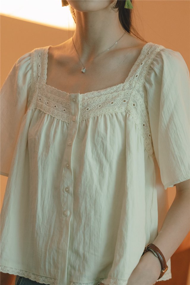 *Preorder* ACW Crotchet Sleeve Square Neck Babydoll Blouse in Cream