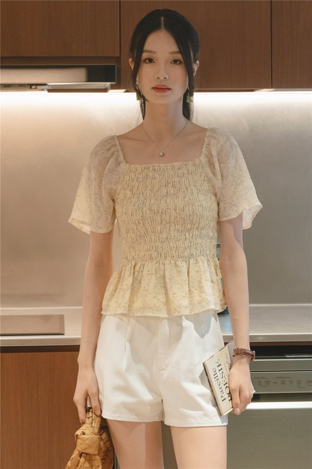 *Preorder* ACW Square Neck Smock Peplum Blouse in Daffodil Floral