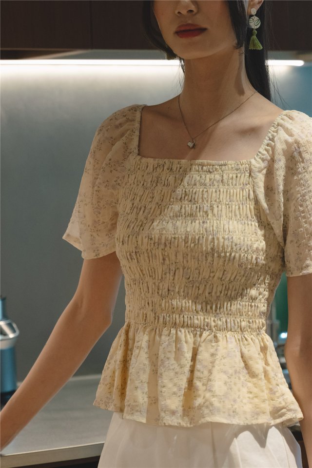 *Preorder* ACW Square Neck Smock Peplum Blouse in Daffodil Floral