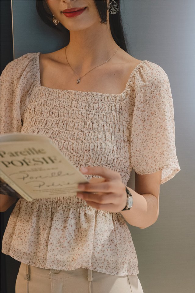 *Preorder* ACW Square Neck Smock Peplum Blouse in Rose Petit Floral