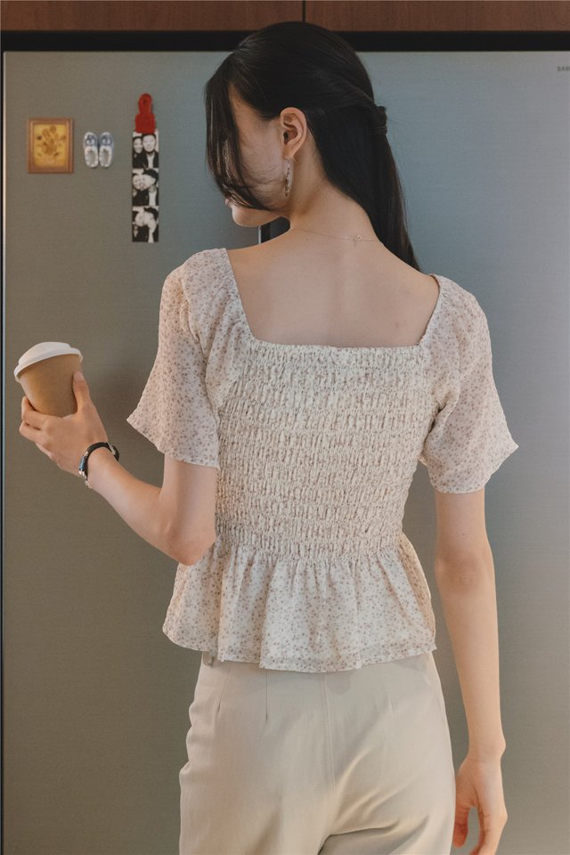 *Preorder* ACW Square Neck Smock Peplum Blouse in Rose Petit Floral