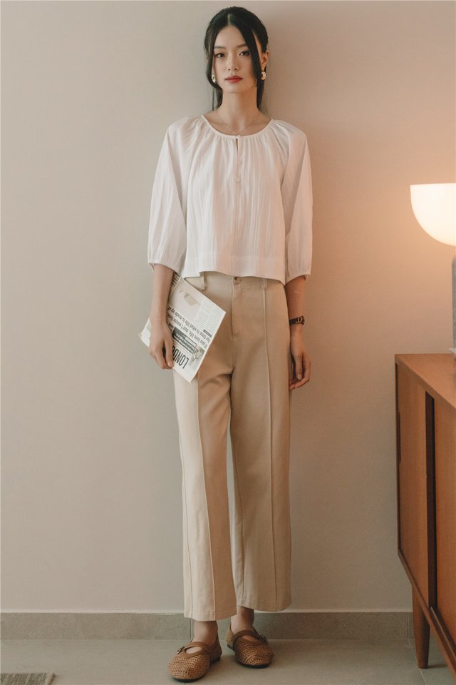 ACW Balloon Sleeve Button Down Blouse in White