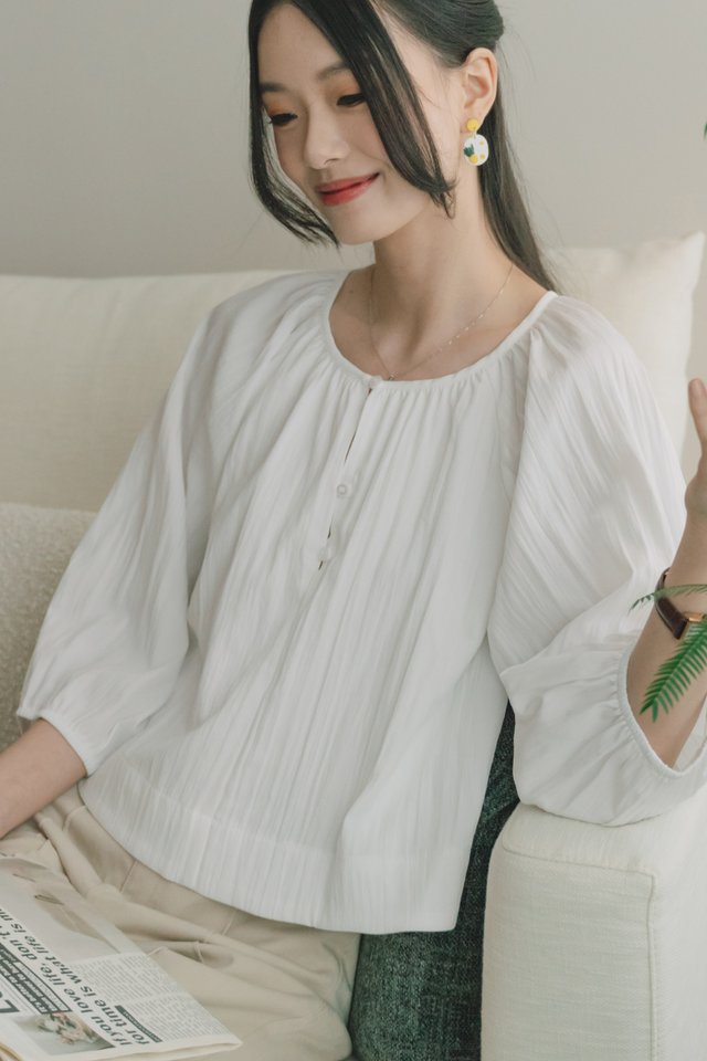 ACW Balloon Sleeve Button Down Blouse in White
