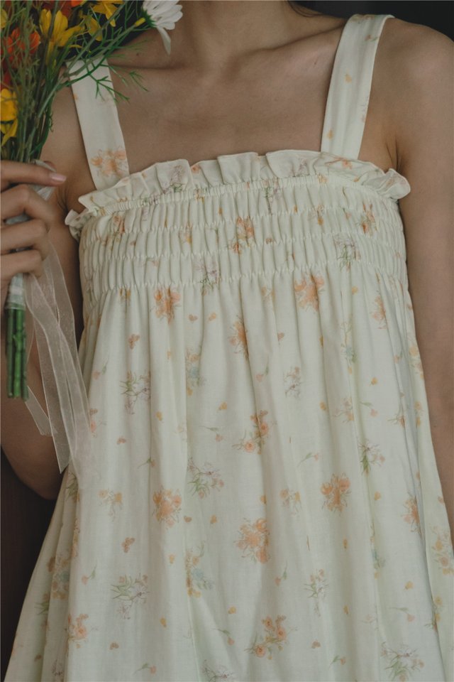 *Preorder* ACW Sleeveless Thick Strap Smock Midi Dress in Floral Print