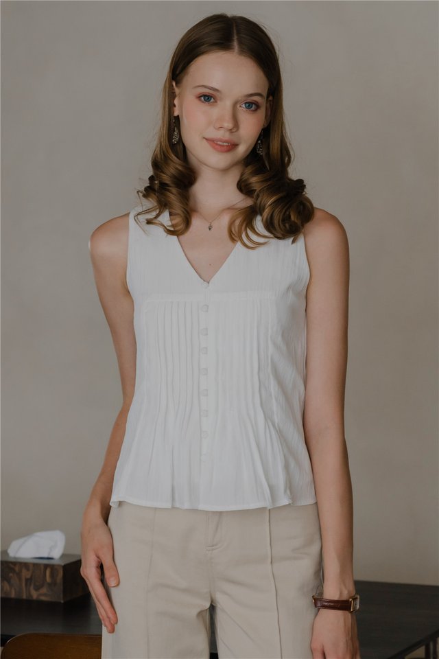 *Preorder* ACW Sleeveless V Neck Pintuck Top in White