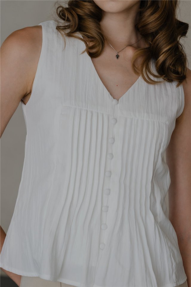 *Preorder* ACW Sleeveless V Neck Pintuck Top in White