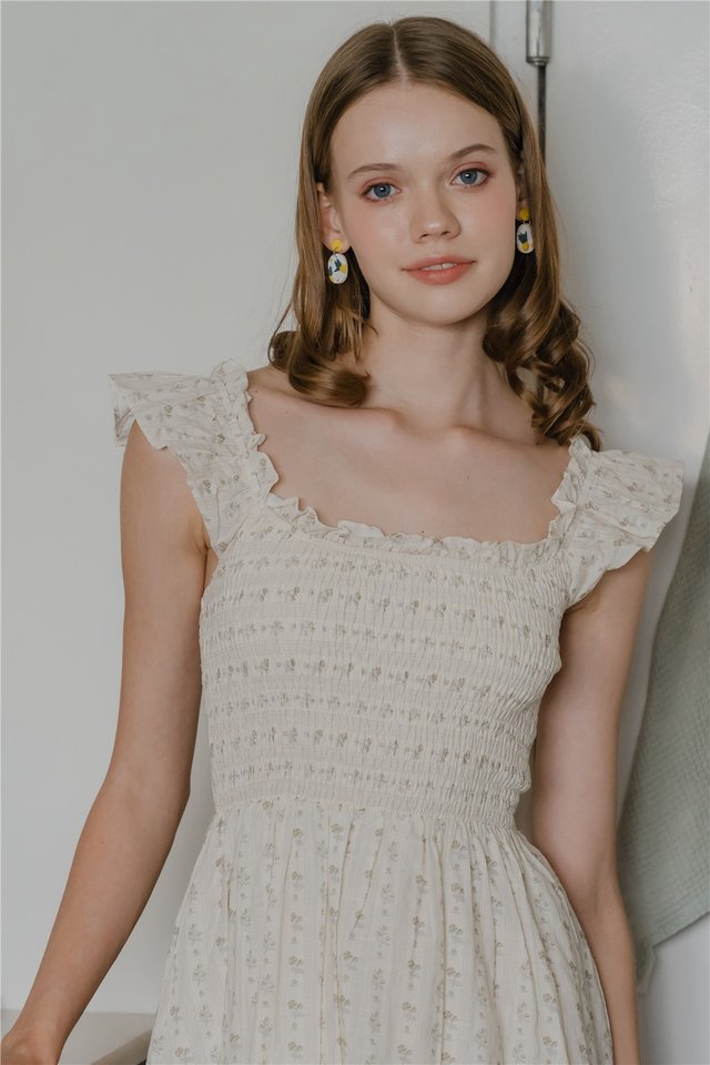 *Preorder* ACW Ruffled Sleeveless Smock Midi Dress in Patterned Florals