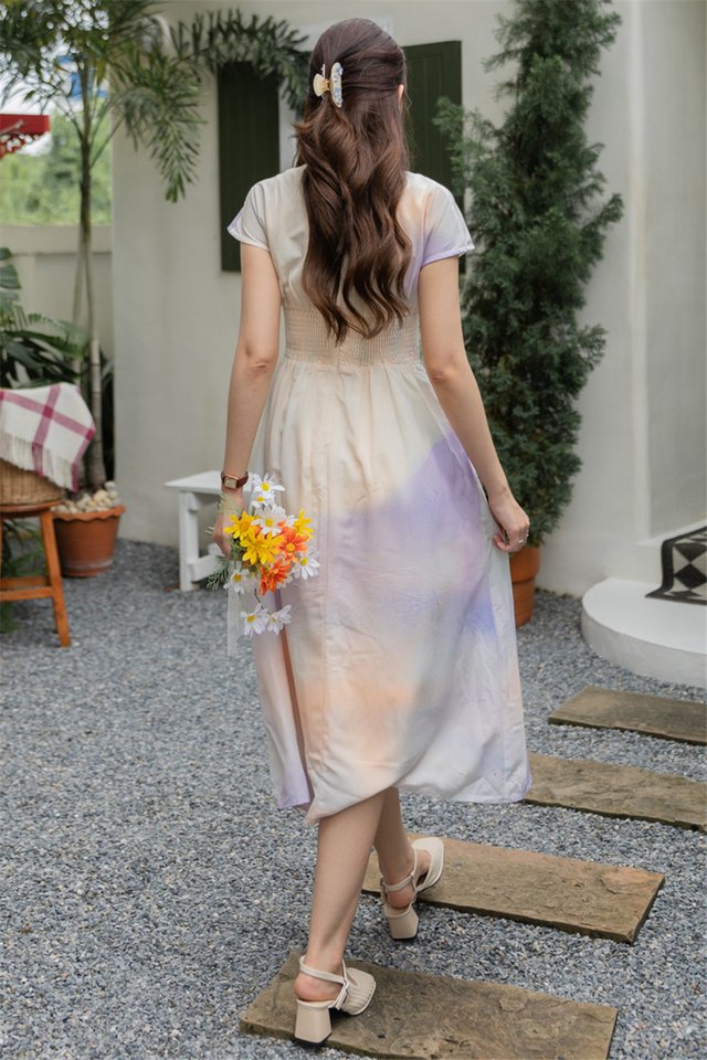 *Preorder* ACW In Full Colour Smock Waisted Sleeve Midi Dress