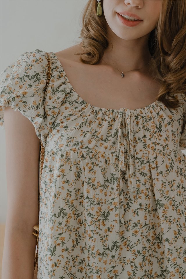 *Preorder* ACW Puff Sleeve Mini Babydoll Dress in Yellow Tropic Floral
