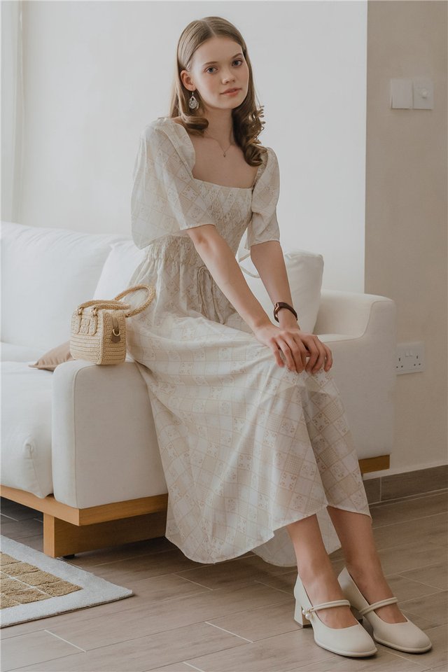 *Preorder* ACW Smock Drawstring Flowy Sleeve Midi Dress in Yellow Patterned Floral