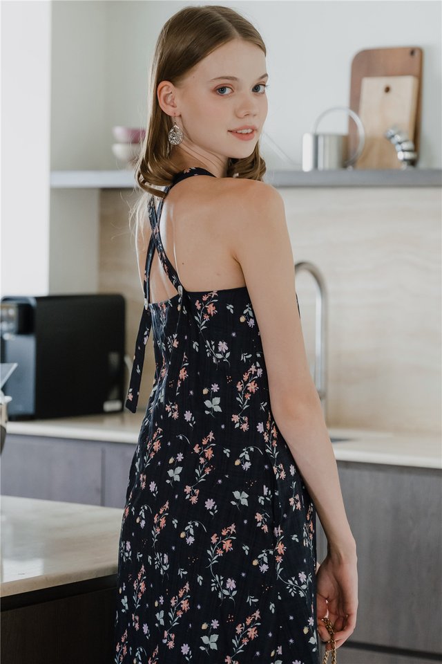 *Preorder* ACW Adjustable Button Midi Dress in Midnight Florals