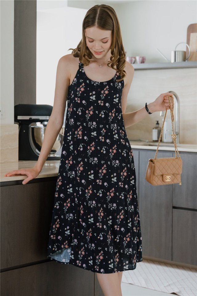 *Preorder* ACW Adjustable Button Midi Dress in Midnight Florals