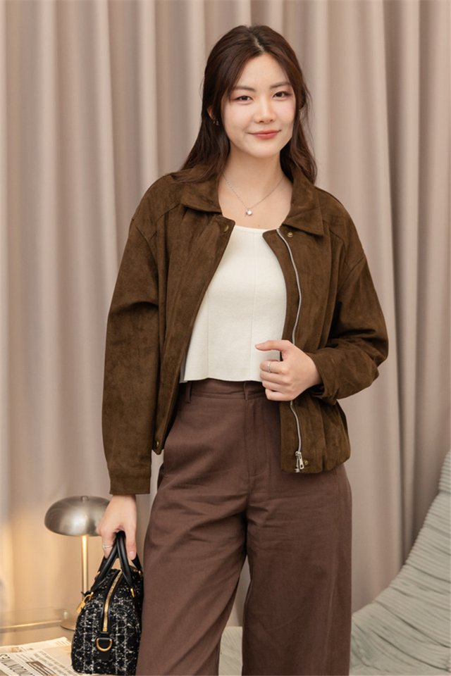 *Backorder 2* ACW Oversized Suede Jacket in Dark Cocoa