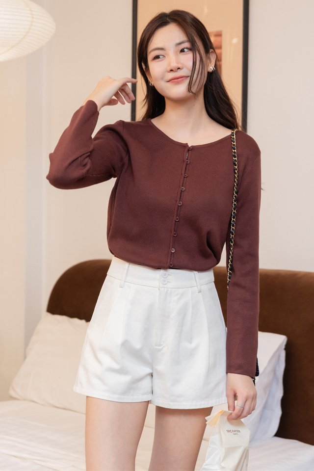 ACW Button Down Long Sleeve Cardigan Knit Top in Deep Burgundy