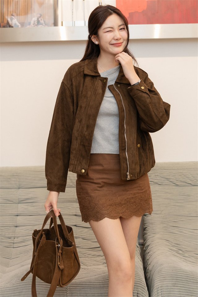 *Backorder* ACW Oversized Suede Jacket in Dark Cocoa