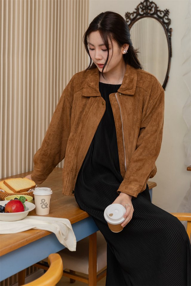 *Backorder* ACW Oversized Suede Jacket in Camel Brown