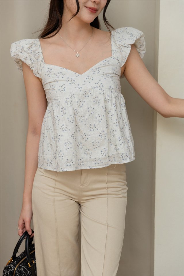 ACW Sweetheart Babydoll Smock Blouse in Blue Florals
