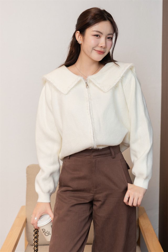 *Backorder* ACW Furry Double Zipper Cardigan in Ivory