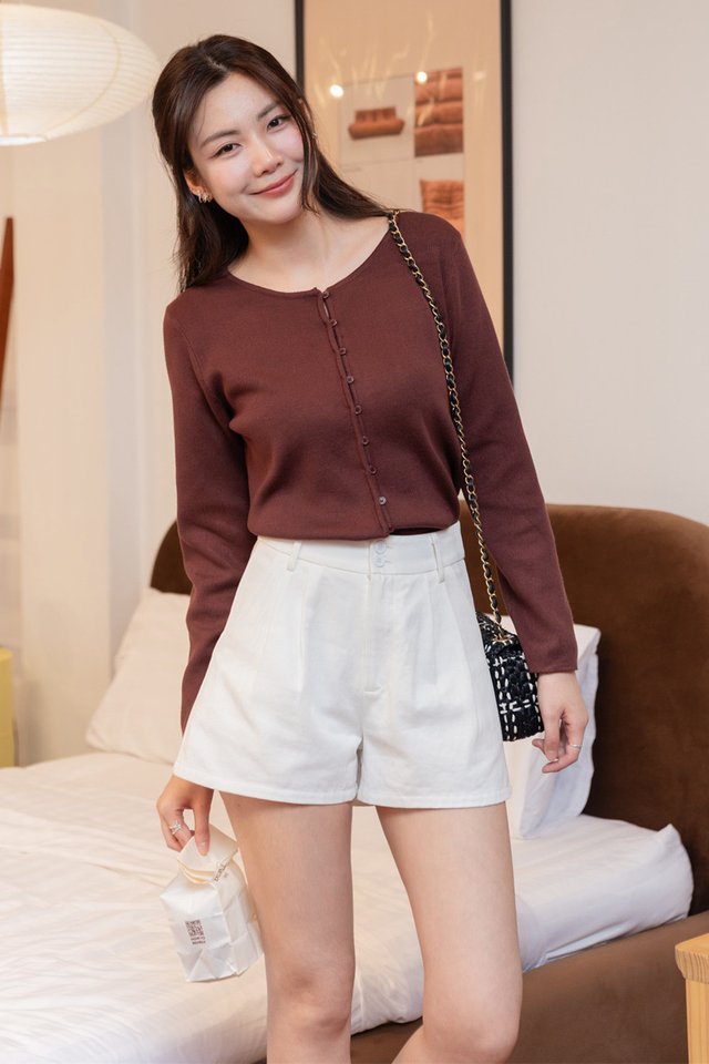 ACW Button Down Long Sleeve Cardigan Knit Top in Deep Burgundy