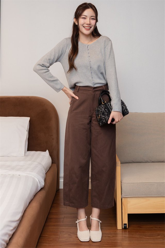 ACW Button Down Long Sleeve Cardigan Knit Top in Grey