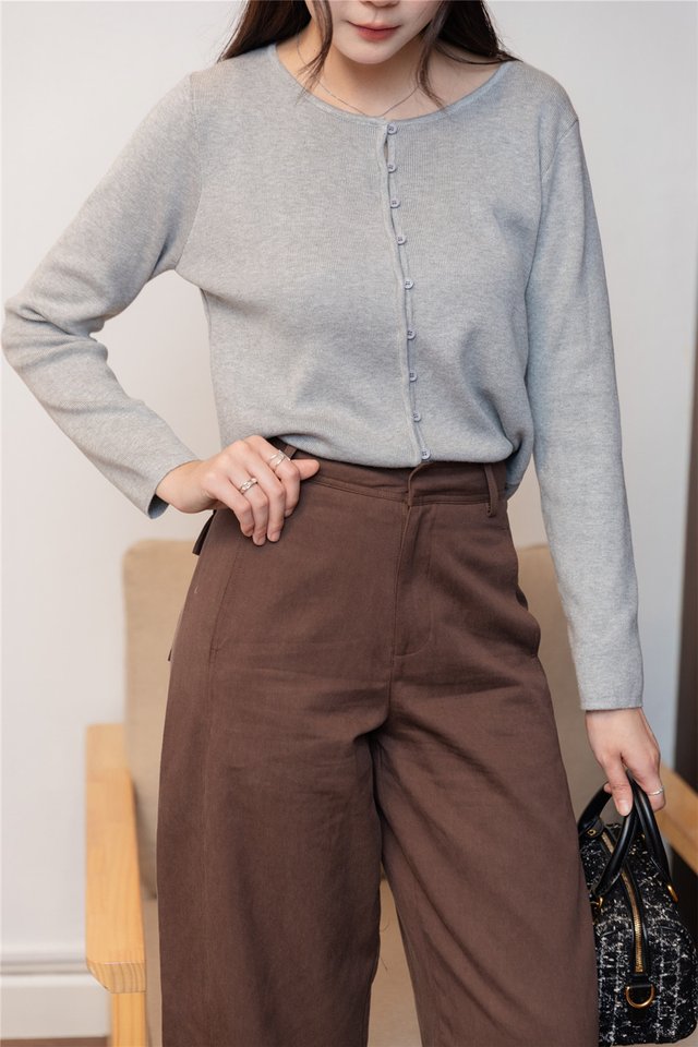 ACW Button Down Long Sleeve Cardigan Knit Top in Grey