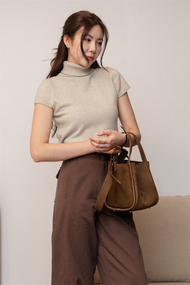 ACW High Neck Basic Knit Top in Oat