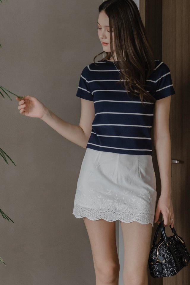 *Preorder* ACW Striped Boat Neck Knit Top in Navy