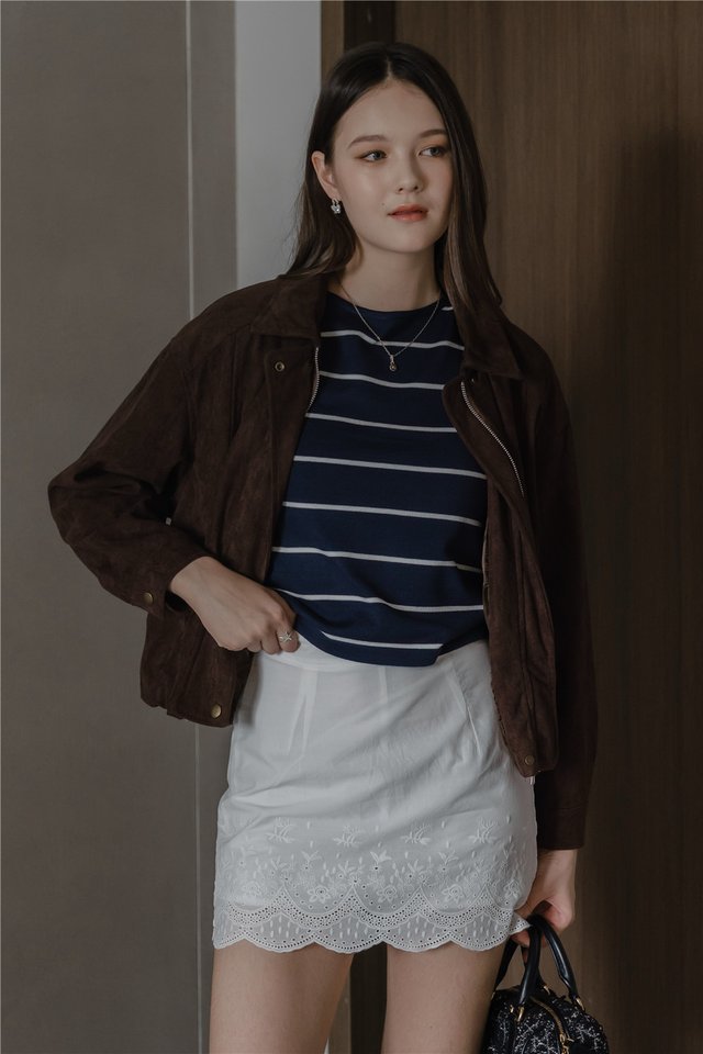 *Preorder* ACW Striped Boat Neck Knit Top in Navy